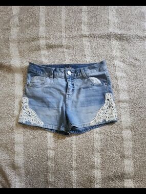 Justice Light Blue Denim Shorts with White Lace Accents